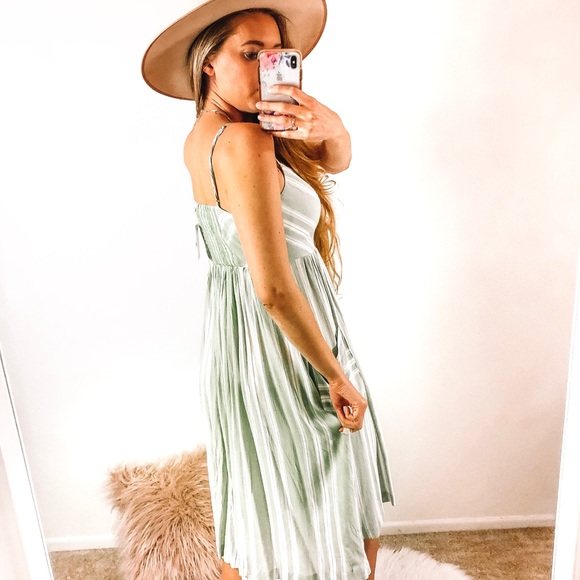 Sea foam Stripe Button Down Retro Dress - Picture 6 of 7